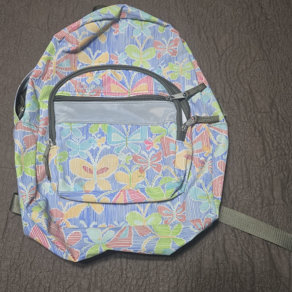 L.L.Bean Kids Book Bag Butterfly Backpack Pattern Adjustable Straps